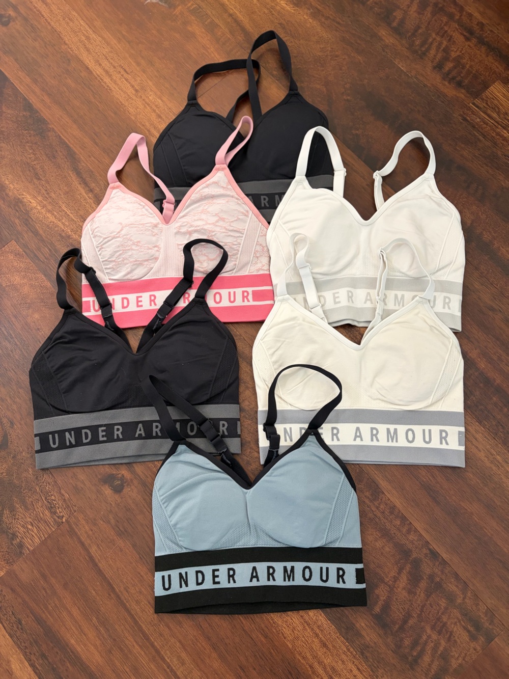 Under Armour Women's Sports Bra Bundle - Black, White, Pink, Light Blue-lot of 6